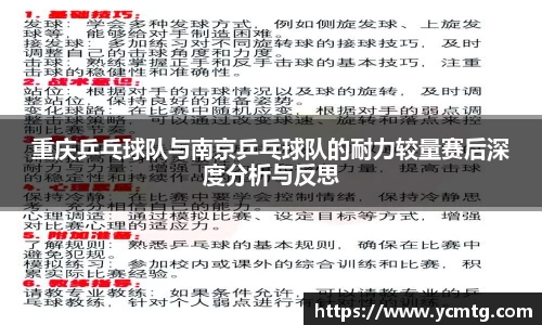 重庆乒乓球队与南京乒乓球队的耐力较量赛后深度分析与反思